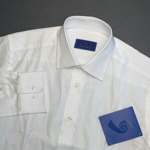 NEW David Donahue Dress Shirt Men 15.5 32/33 Trim Solid White Barrel Cuff Cotton